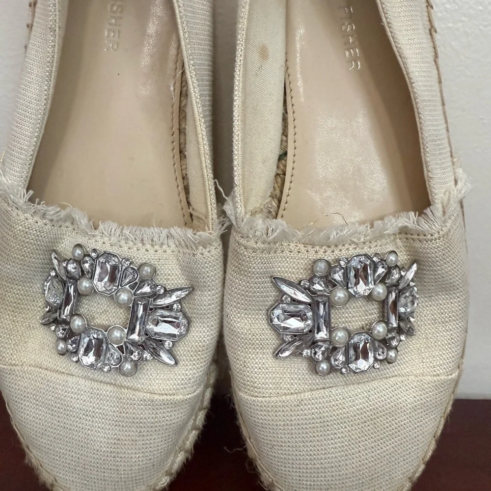 Marc Fischer Women's Beige Espadrilles with Silver Embellishments size 8